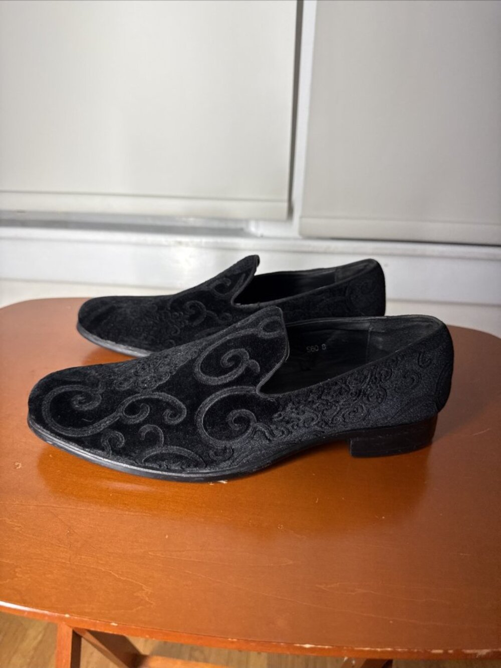 Terroni Italian Design Mens Sz 8 Dress Shoes Black Velvet Design Loafers